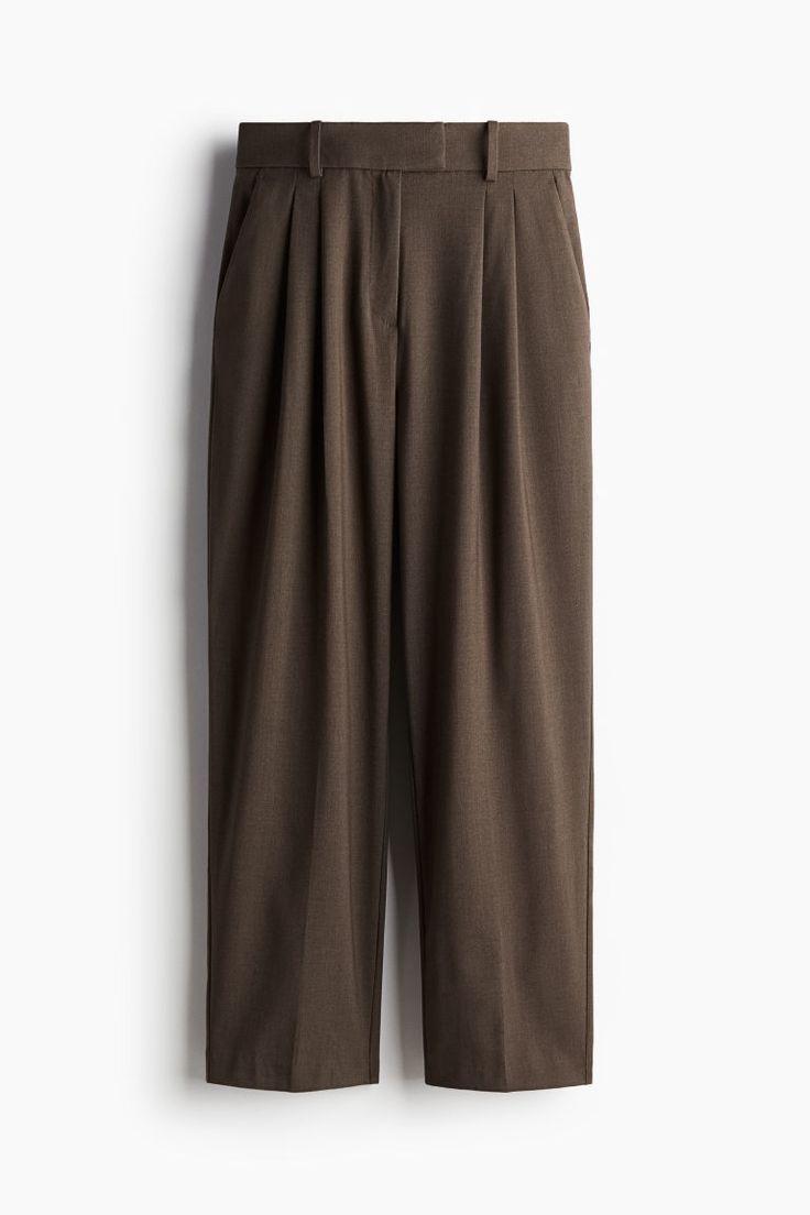 Ankle-length pants in woven fabric. High waist  waistband with pleats at front and covered elastic at back  and zip fly with hook-and-eye fasteners. Side pockets  mock back pockets  and wide  gently tapered legs with creases. Pleated Trousers, Suits And Jackets, Maternity Swimwear, Ankle Length Pants, Short En Jean, Maternity Wear, Fall Wardrobe, Swimwear Accessories, Tight Leggings