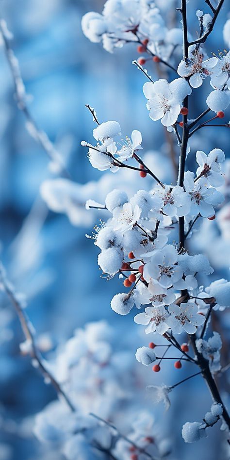 some white flowers on a tree branch with blue sky in the backgrounnd