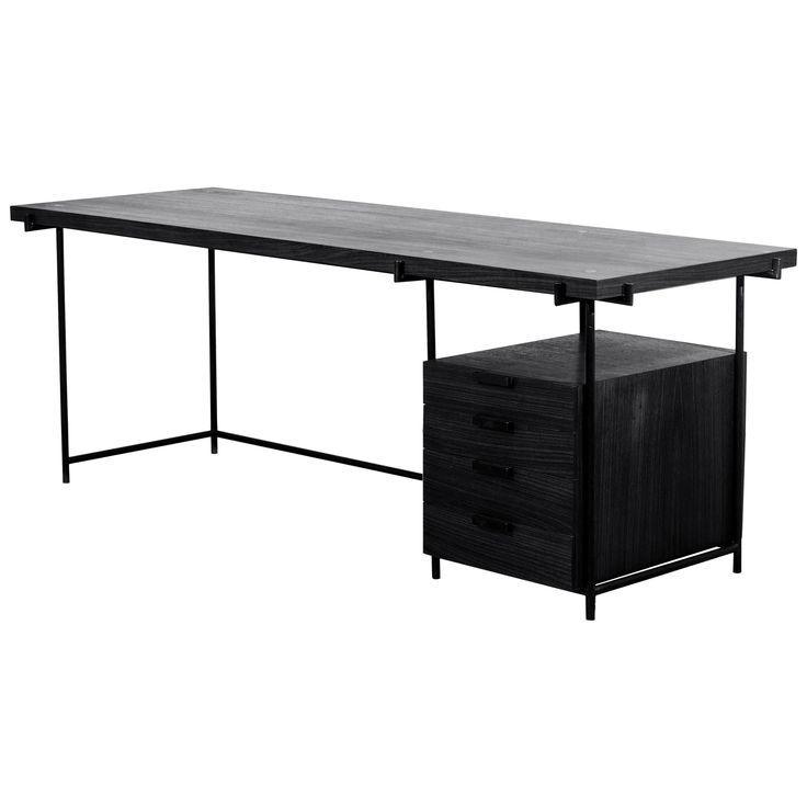 a black desk with two drawers on it