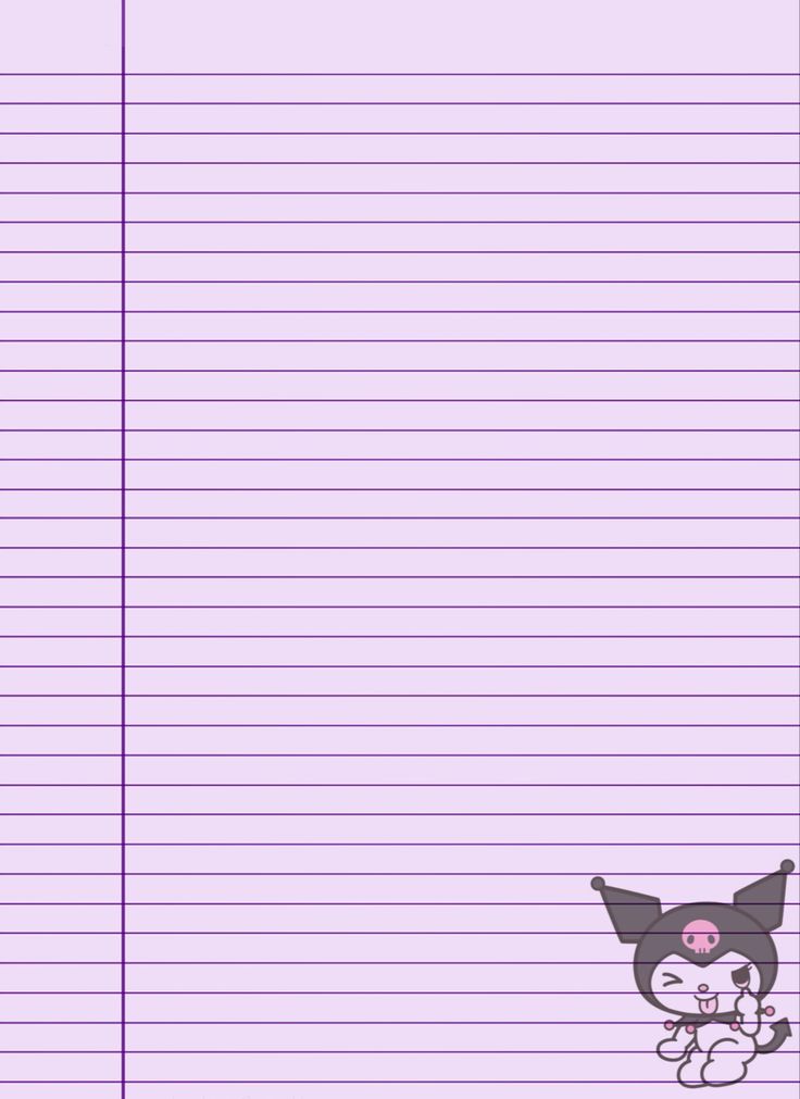 a purple lined paper with an image of a cat on it