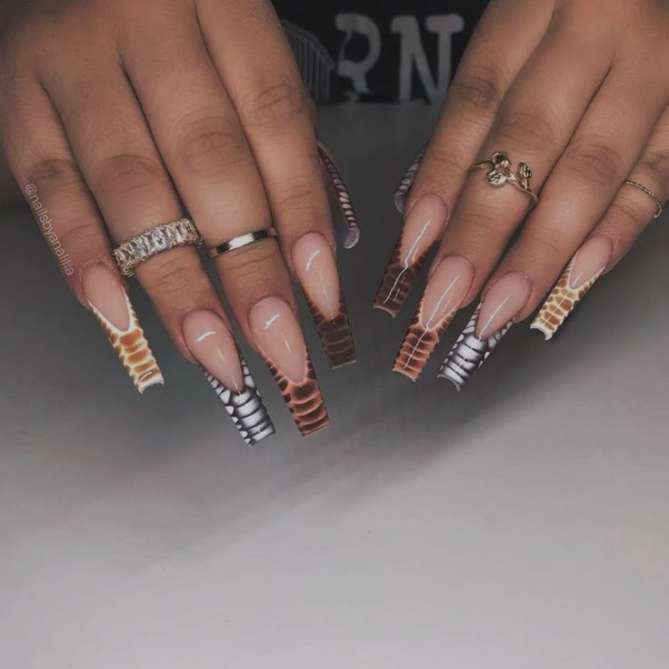 Brown Croc Nails, Nail Designs Oval, Croc Print Nails, Nail Inspo Unique, Croc Nails, Stiletto Shaped Nails, Nails Press Ons, Nail Appointment, Drip Nails