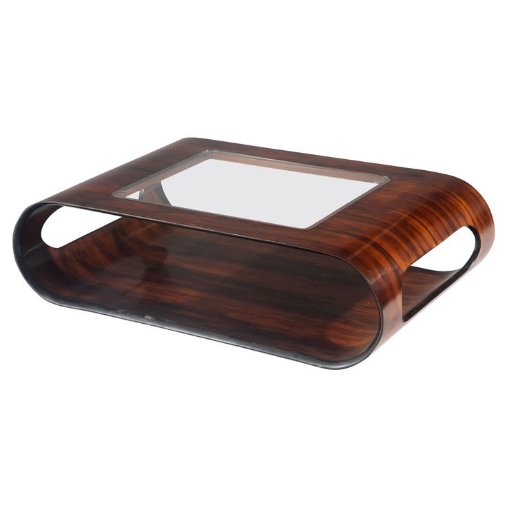 a wooden and glass serving tray on a white background