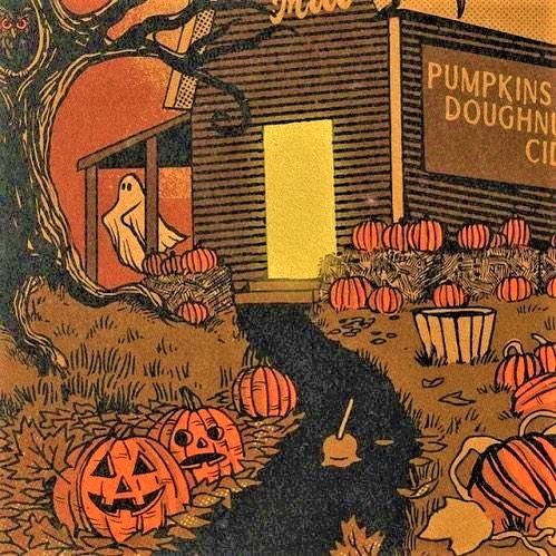 an image of a halloween scene with pumpkins