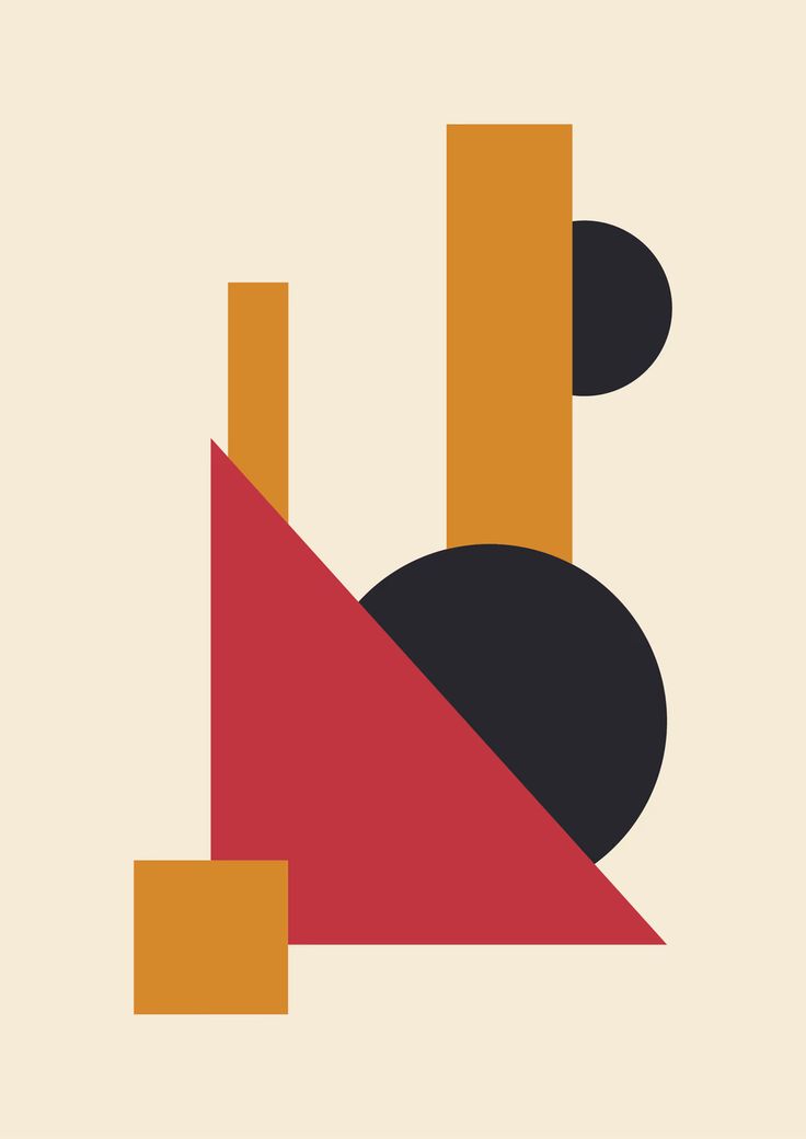 an abstract geometric design with black, orange and red shapes