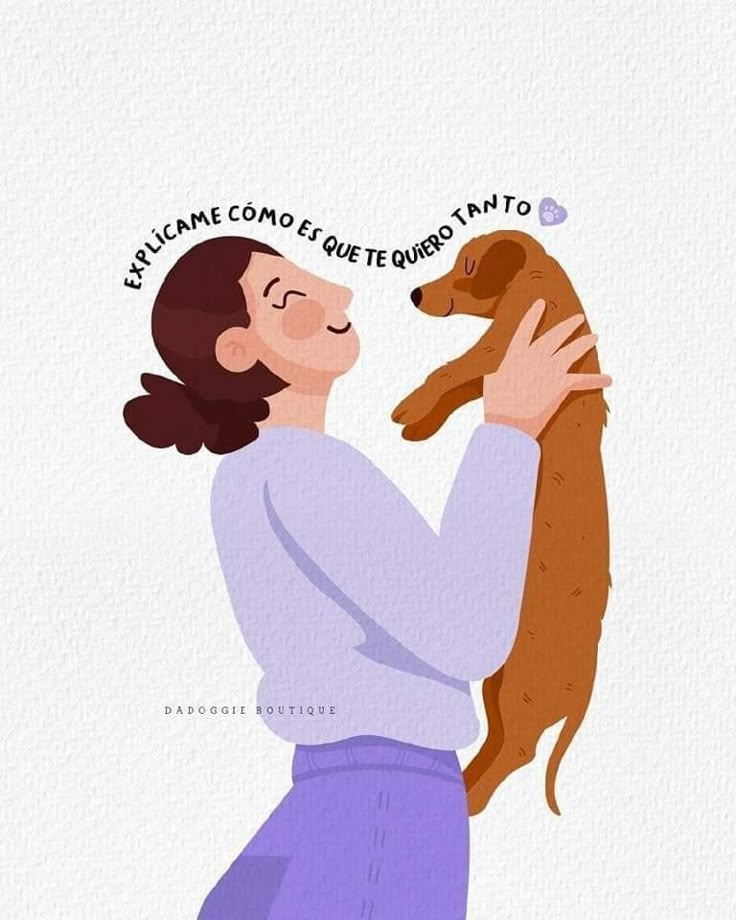 a woman holding a dog in her arms with the caption's words above it