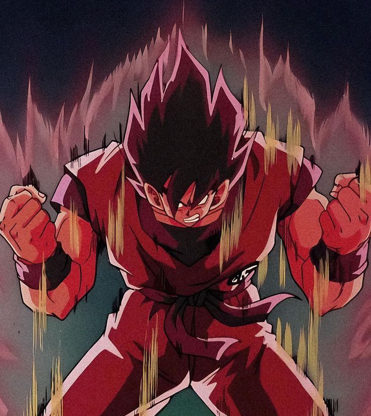 an anime character with red hair and black eyes is in front of flames, his arms are stretched out