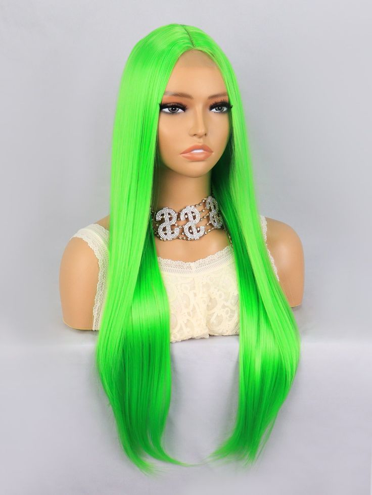 Frente de encaje 4*1 Peluca sintética largo recto Hair Lace Front Wigs, Green Wig, Synthetic Lace Wigs, Long Straight Hair, Wigs For Women, Hair Lace, Straight Wig, Type 4, Synthetic Wig