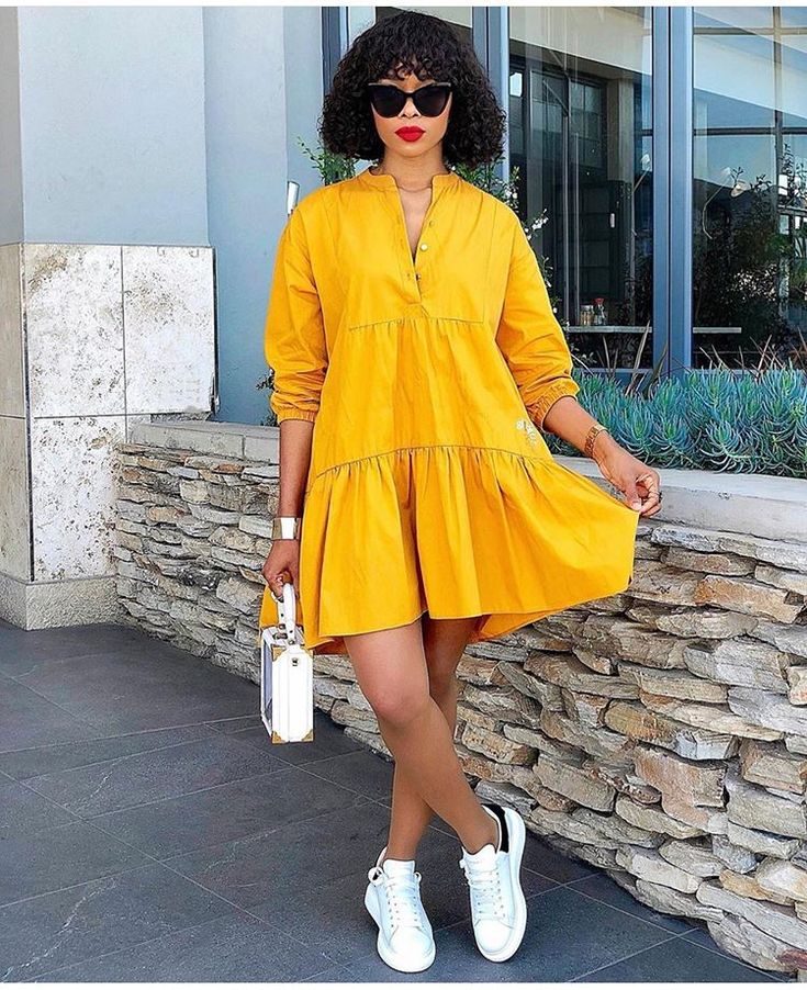 Yellow Dress With Sneakers, Cute Outfits Black Women, Cute Outfits Black, Dress And Sneakers, 9to5chic Outfits, Dress And Sneakers Outfit, Outfits Black Women, Ideas For Instagram, Beyonce Outfits