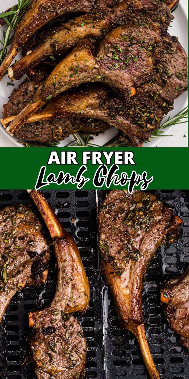 air fryer steaks with herbs on top and in the middle, ready to be cooked