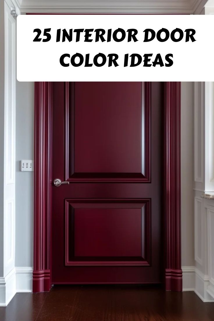 a red door with the words 25 interior door color ideas in white overlays