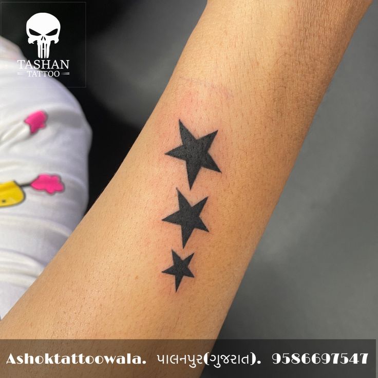 TashanTattoo
AshokTattooWala
S.20. Tirupati plaza
Opp. New bus stand
Near gd modi collage
Palanpur (gujrat)
9586697547
9687533310 Back Of Arm Star Tattoo, Black Star Tattoo Cover Up, Tattoo Star Design, Star Tattoos For Men On Arm, Star Tattoo Designs For Men Guys, Black Stars Tattoo, Star Tattoo Men, 3 Stars Tattoo, Black Star Tattoo