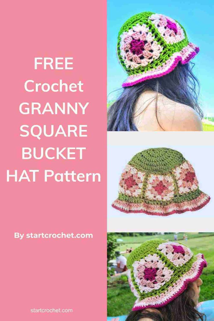 the crochet granny square hat pattern is shown