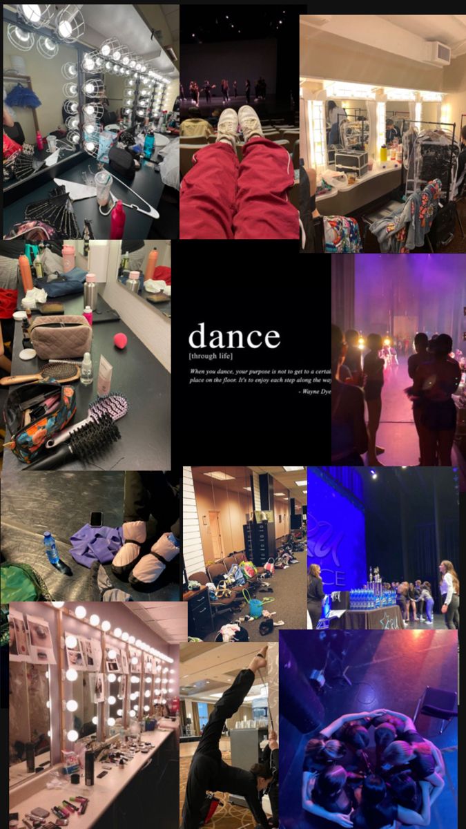 a collage of photos with people dancing and other things in the room around them