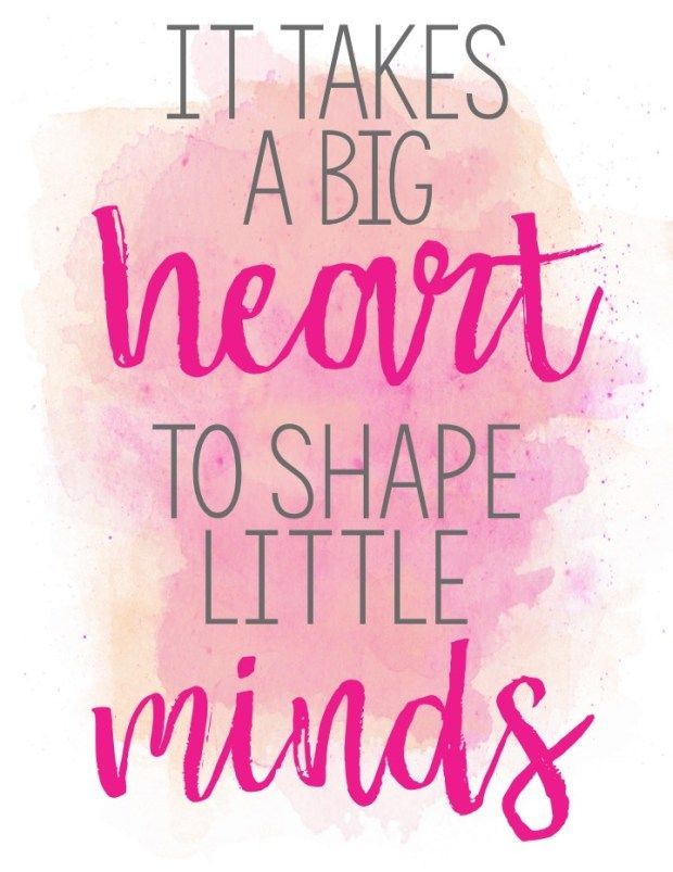 the quote it takes a big heart to shape little minds on pink watercolor background