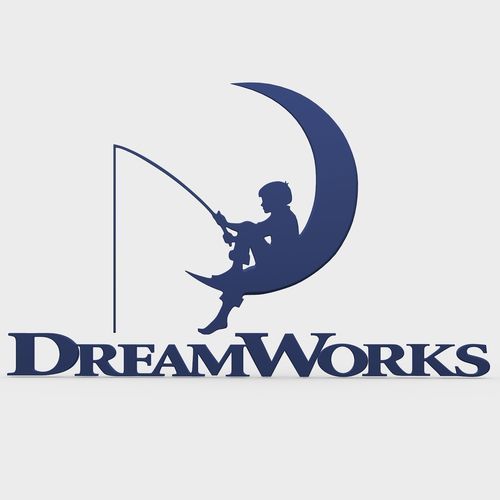 the logo for dream works animation skg, which is designed to look like a child on