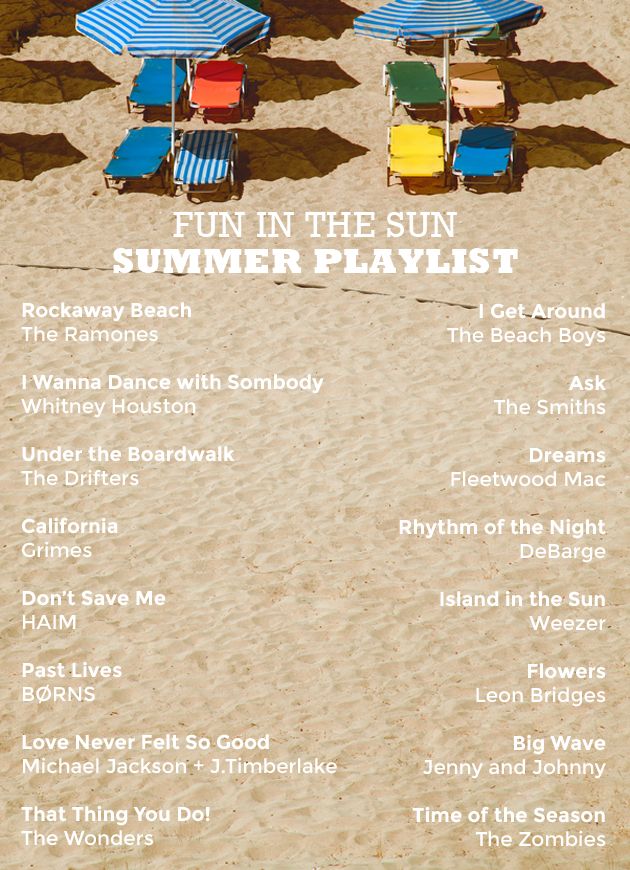 an advertisement for the summer playlist featuring beach chairs and umbrellas