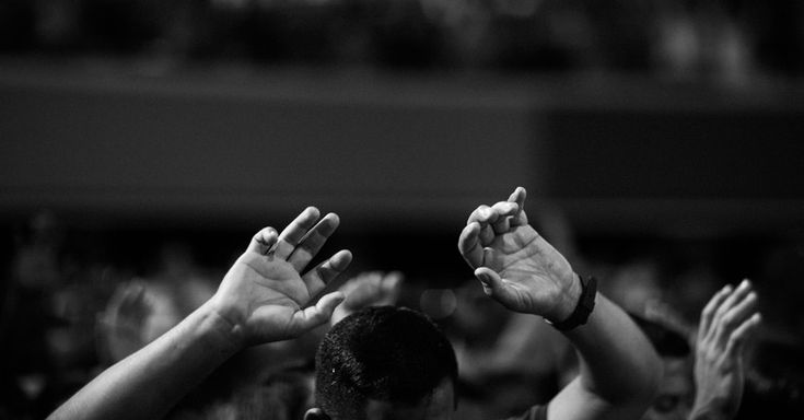 several people raising their hands in the air