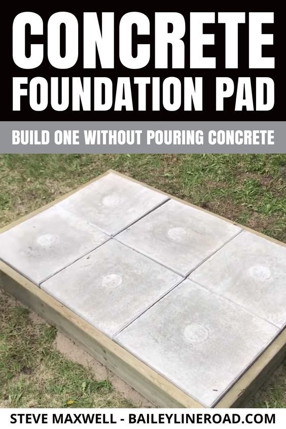 the concrete foundation pad is being built with cement blocks in it and text overlay that reads, concrete foundation pad build one without pouring concrete