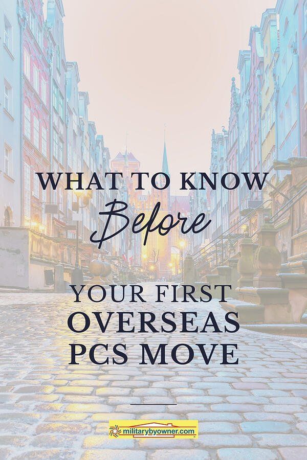 the words what to know before your first overseas pc move are shown in front of a cobblestone street