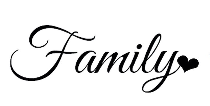 the word family written in cursive writing on a white background with two hearts