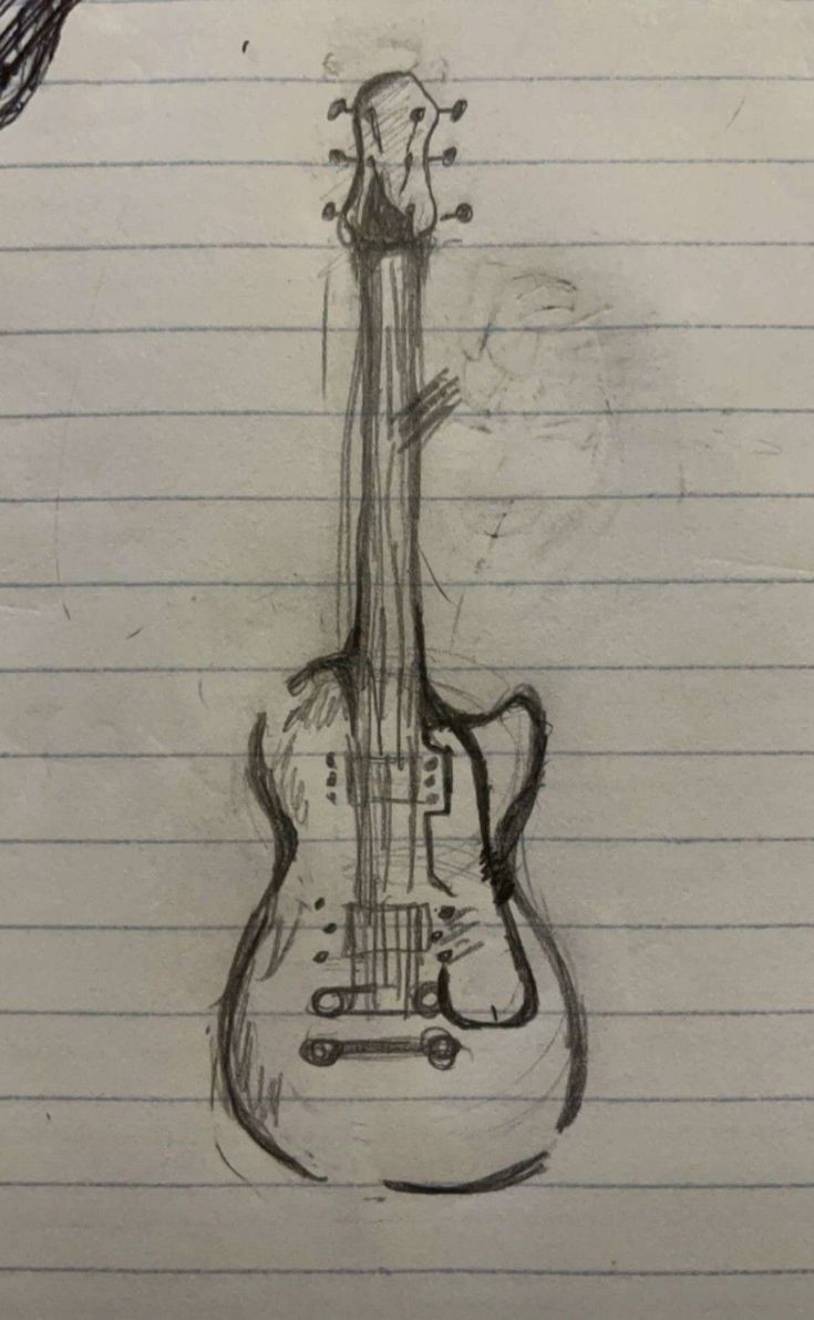 a drawing of a guitar on lined paper