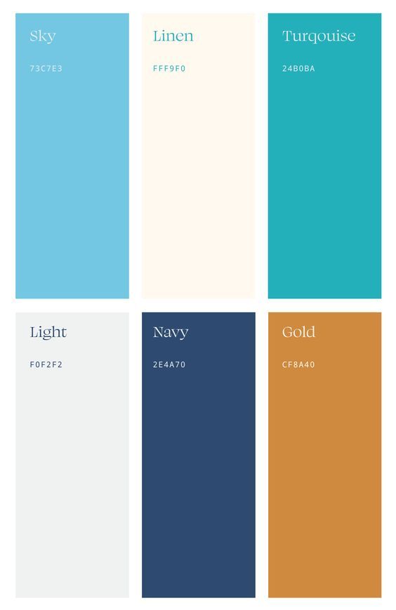 different shades of blue, orange and white in the same color scheme for paint swatches