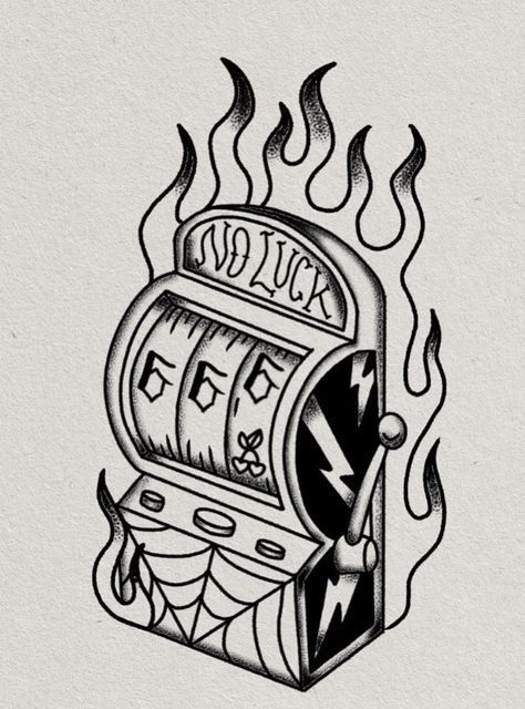 a drawing of a slot machine on fire