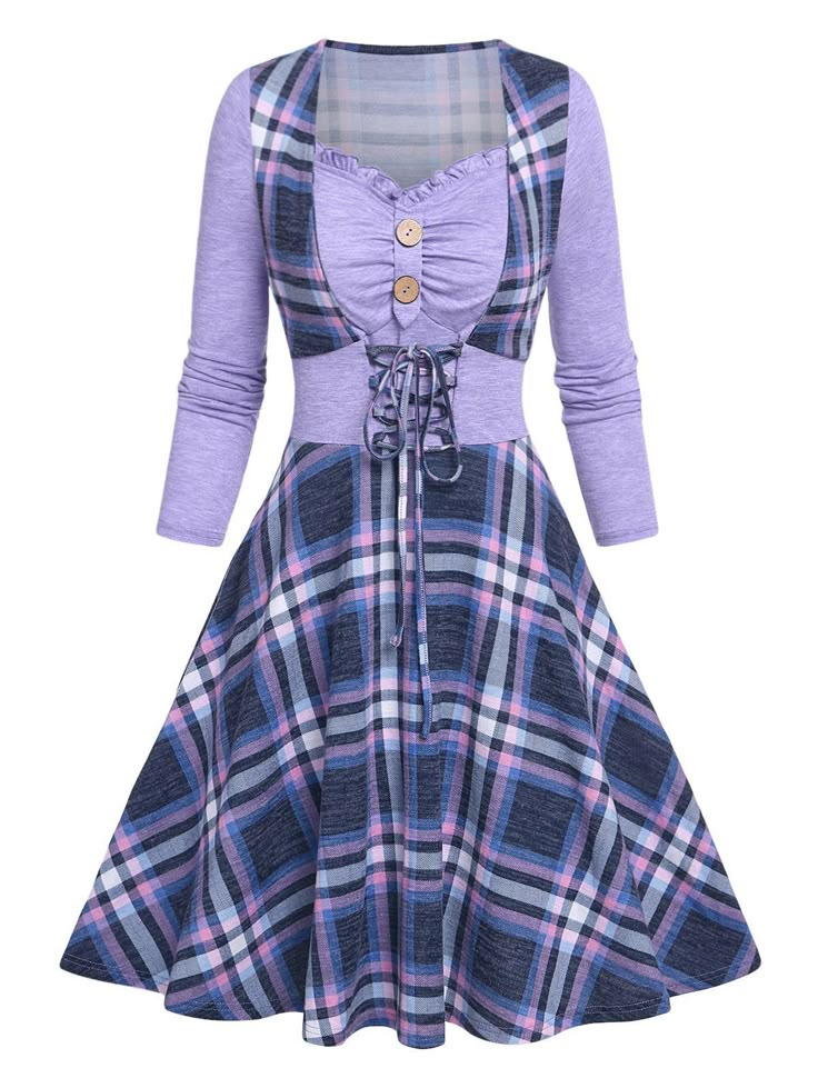 Dresses Purple Casual, Cheap Dresses Casual, Sea Island, Ladies Gown, Island Vibes, Plaid Fashion, Line Dress, Fashion Design Clothes, Corset Style