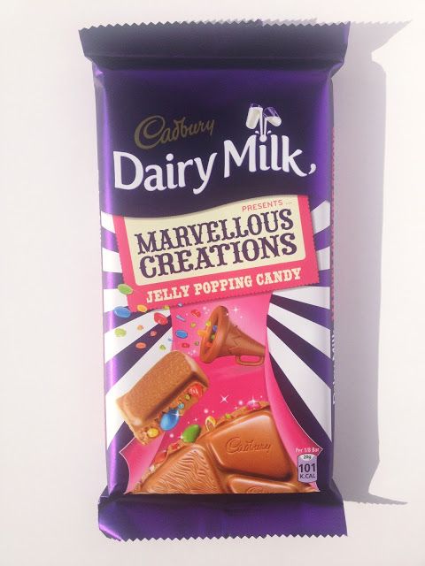 a bag of dairy milk marvelous creations jelly popping candy on a white background with the word, dairy milk marvelous creations