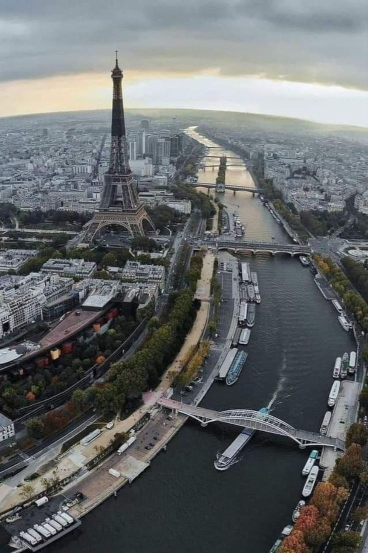 an aerial view of the eiffel tower and river seine in paris, france