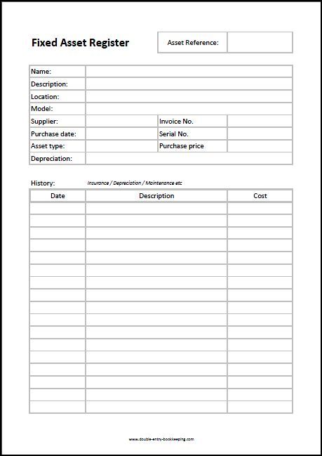 an image of a receipt form with the words fixed asset register written in black and white