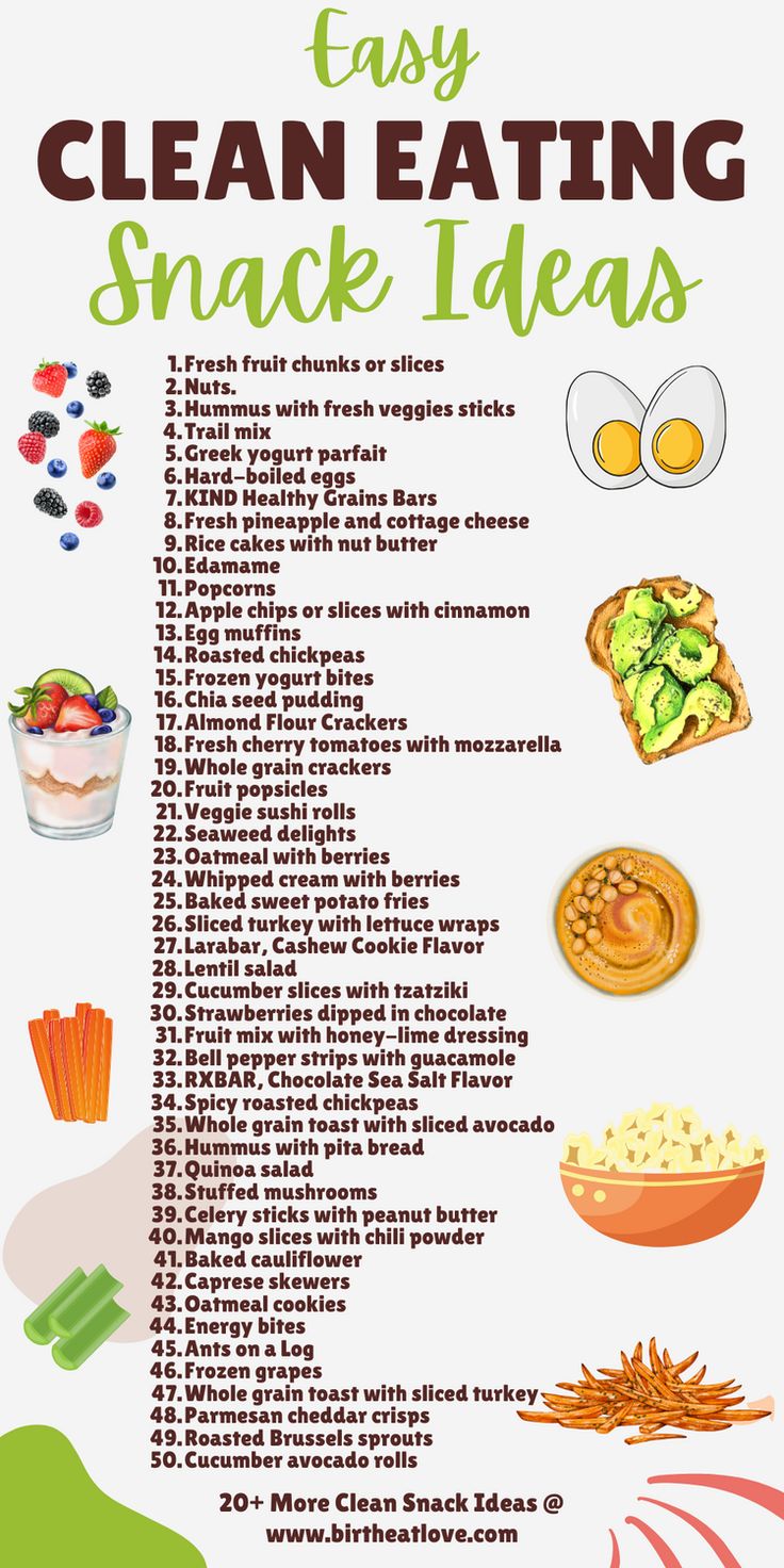 an easy guide to clean eating snack ideas for kids and adults with pictures on it