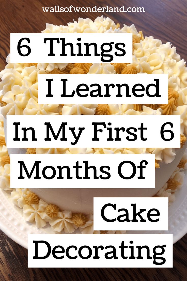 a cake with the words 6 things i learned in my first 6 months of cake decorating