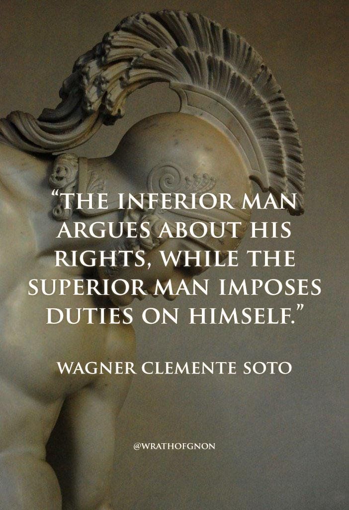 a statue with a quote on it that says, the inferior man struggles about his rights while