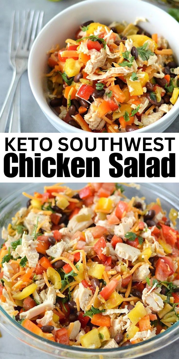 chicken salad in a bowl with the words keto southwest chicken salad