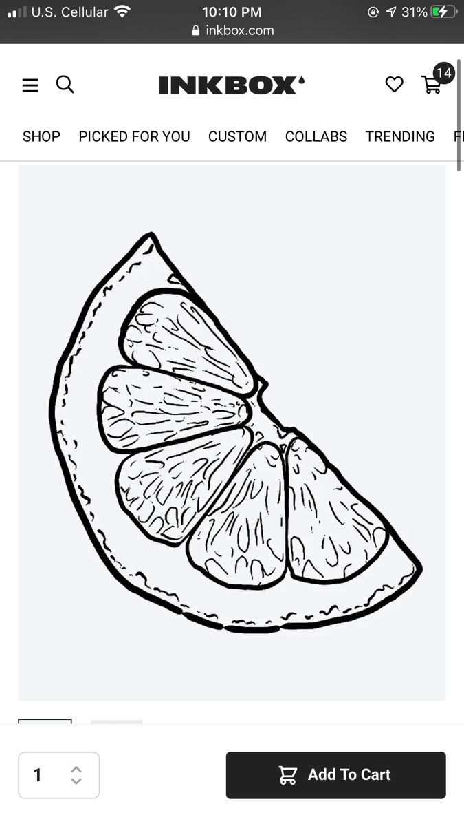 the inkbox app on iphone shows an image of a piece of fruit with one slice cut