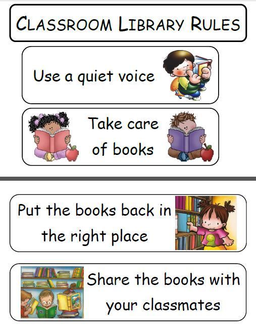 three different types of classroom library rules for children to use in their own language books