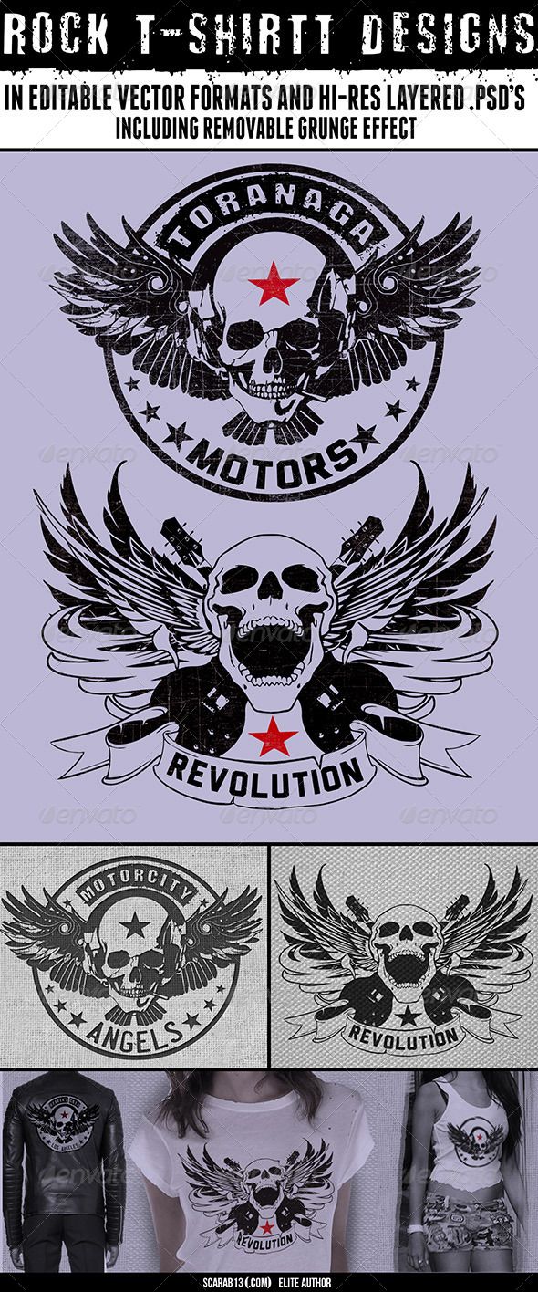 the front and back of a motorcycle t - shirt with skulls, wings and stars on it