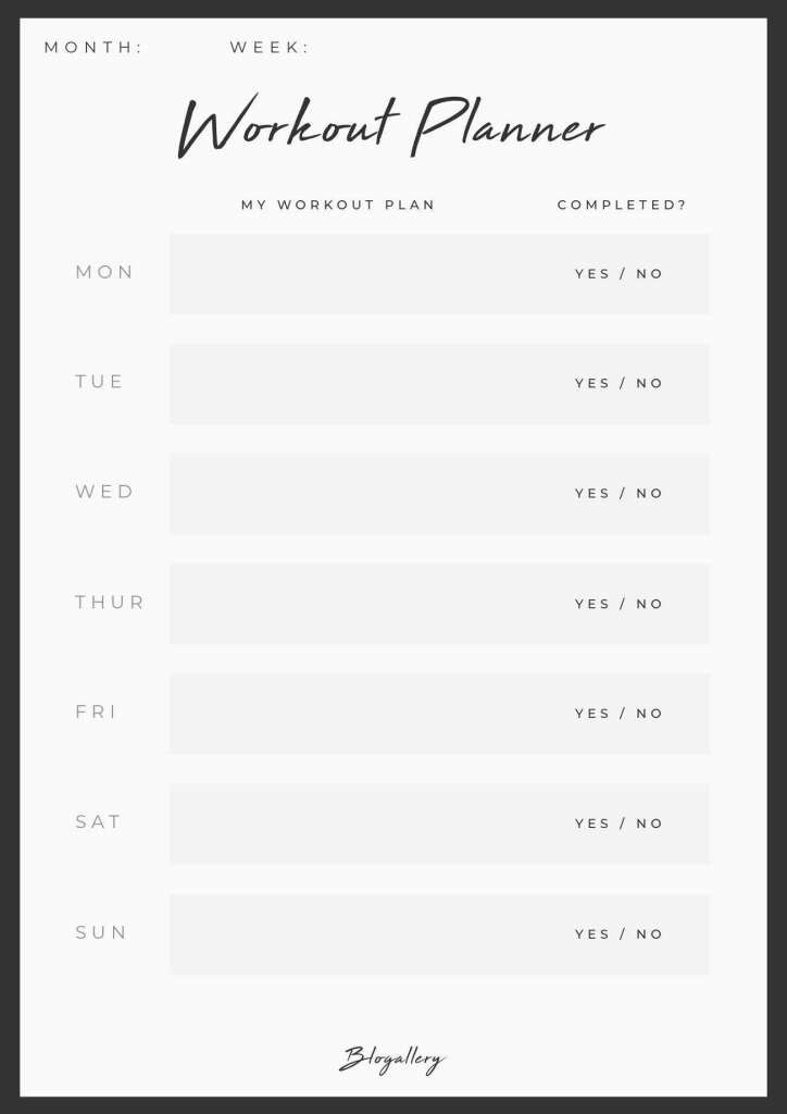 the workout planner is shown in black and white