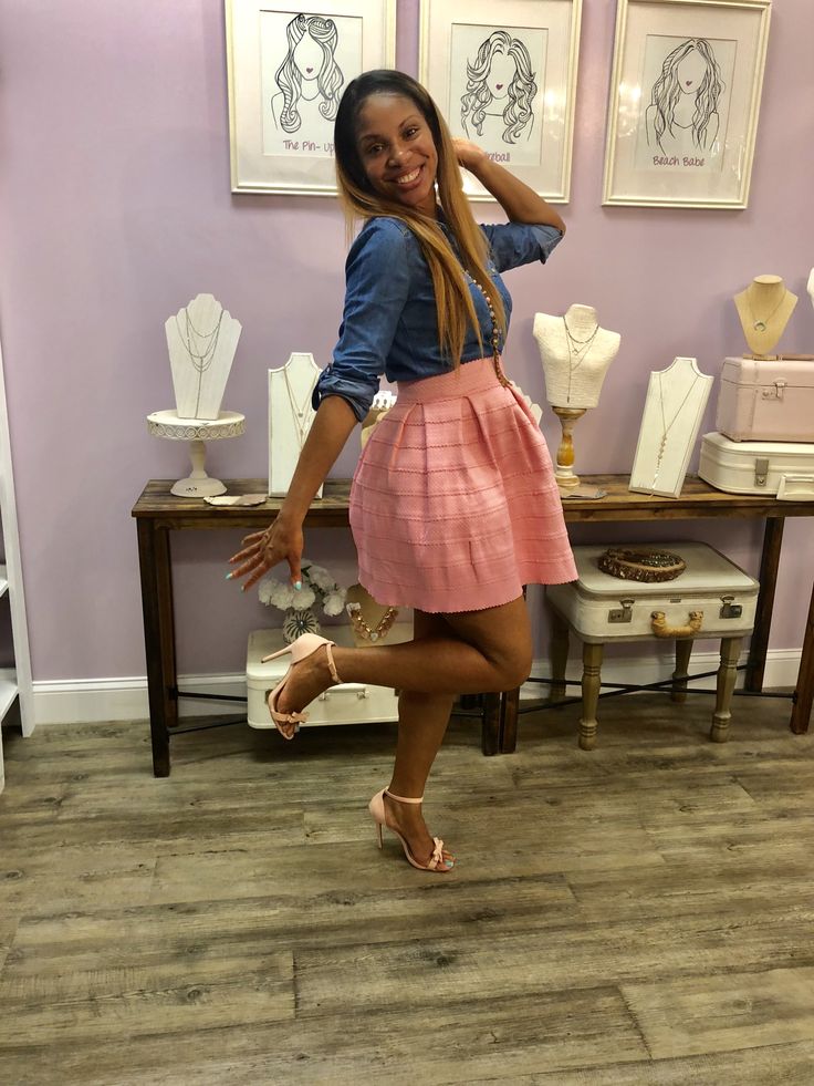 Cute Pink Skirt | Pink skater skirt, Affordable fashion, Denim top