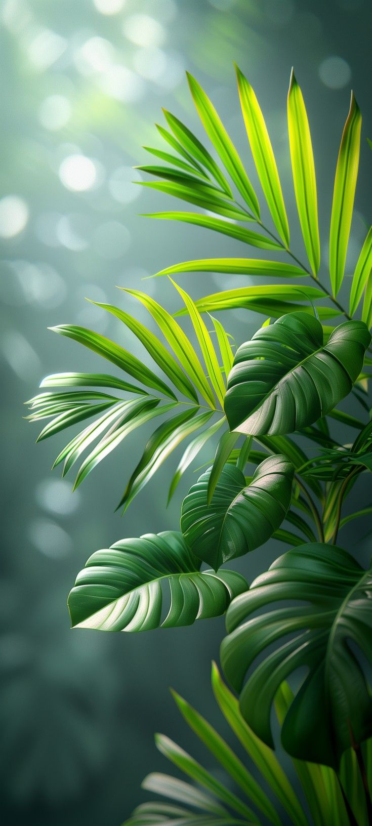 a green plant with lots of leaves in the sunlight on a blurry blue background