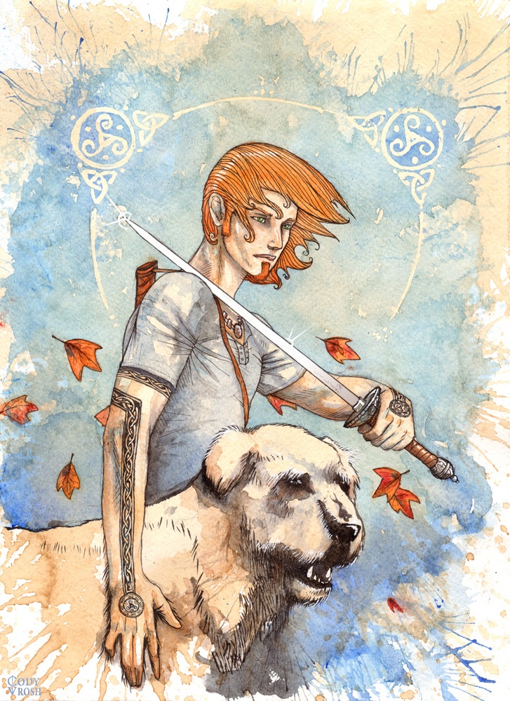 Awesome fan art of Atticus and Oberon from the Iron Druid series of books by Kevin Hearne. http://codyvrosh.deviantart.com/art/Atticus-O-Sullivan-286468939 Iron Druid Chronicles, The Iron Druid Chronicles, Iron Druid, Warrior Poet, Modern Magic, Night Circus, His Dark Materials, A Discovery Of Witches, Irish Wolfhound