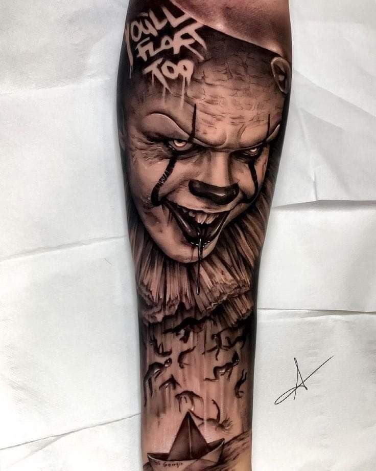 Horror Leg Sleeve, Horror Sleeve, Horror Movie Tattoos, Horror Tattoos, Clown Tattoo, Movie Tattoos, Scary Tattoos, Tattoo Leg, Horror Tattoo