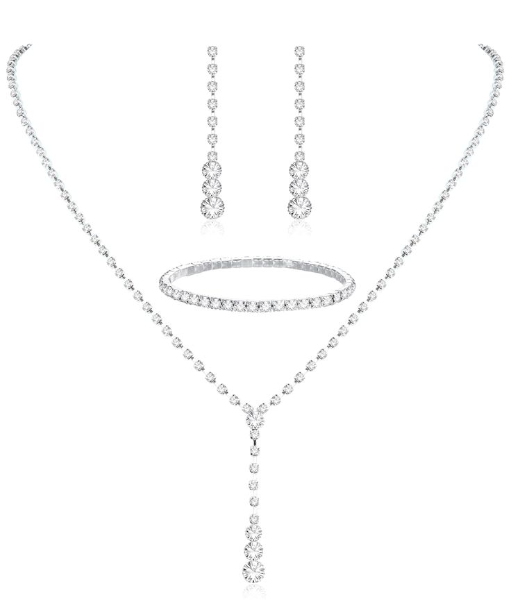 PRICES MAY VARY. 💓【BRIDAL JEWELRY SET】💓Sparkled wedding jewelry set includes 1 pc rhinestone teardrop necklace, 1 pc chain bracelet, and 1 pairs dangling earrings. With a classic and elegant design, this set of silver Bridal jewelry for wedding can perfectly complement your beauty and bring you a unique wearing experience. Don't think twice, just try it 💓【HIGH-QUALITY MATERIALS】💓This rhinestone bridal jewelry set is mainly made of environmentally friendly metal, inlaid shiny rhinestones. It Silver Bridesmaid Jewelry, Silver Bridal Jewellery, Earrings For Bride, Rhinestone Jewelry Set, Bridal Jewelry Set, Crystal Jewelry Sets, Prom Jewelry, Bridesmaid Accessories, Bridesmaid Jewelry Sets