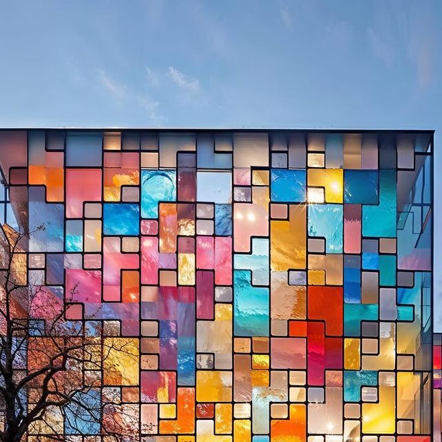 a building that has many different colored squares on it