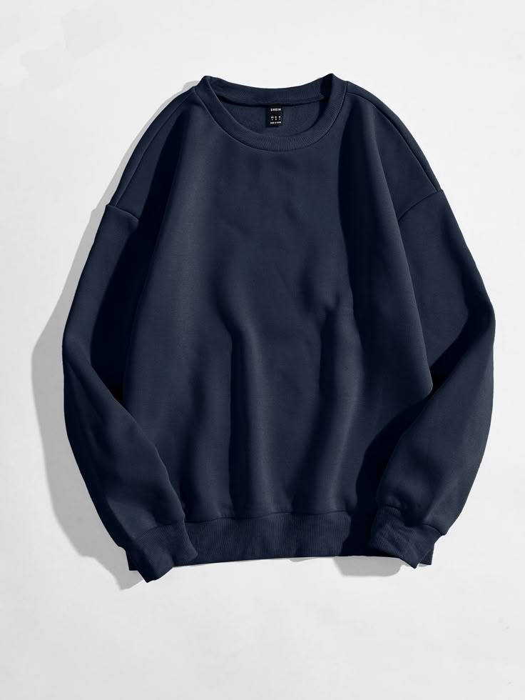 Dark Blue Sweatshirt, Plus Size Sweatshirts, Navy Blue Sweatshirt, Dropped Shoulder Sweatshirt, Sweatshirt Outfit, Blue Sweatshirt, Casual Style Outfits, Dream Clothes, New Wardrobe