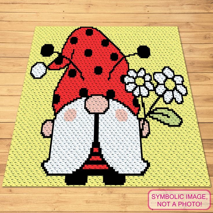 an image of a rug with a ladybug holding flowers on the floor in front of it