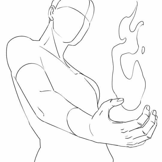 a drawing of a person holding something in their hands