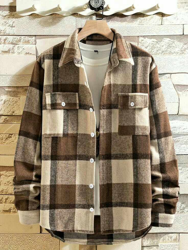 Plaid Overcoat Men, Winter Dress For Men, Wool Shirts For Men, Winter Shirts Men, Check Shirt Man Fashion Styles, Mens Plaid Shirt Outfit, Mens Checked Shirt, Winter Dressing For Men, Winter Shirts For Men