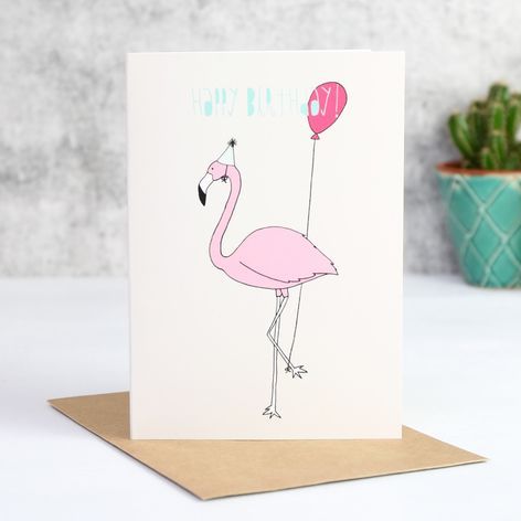 'Happy Birthday' Flamingo Greetings Card | Cards, Birthday cards ...